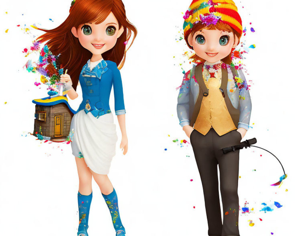 Animated Characters with Whimsical Charm and Confetti