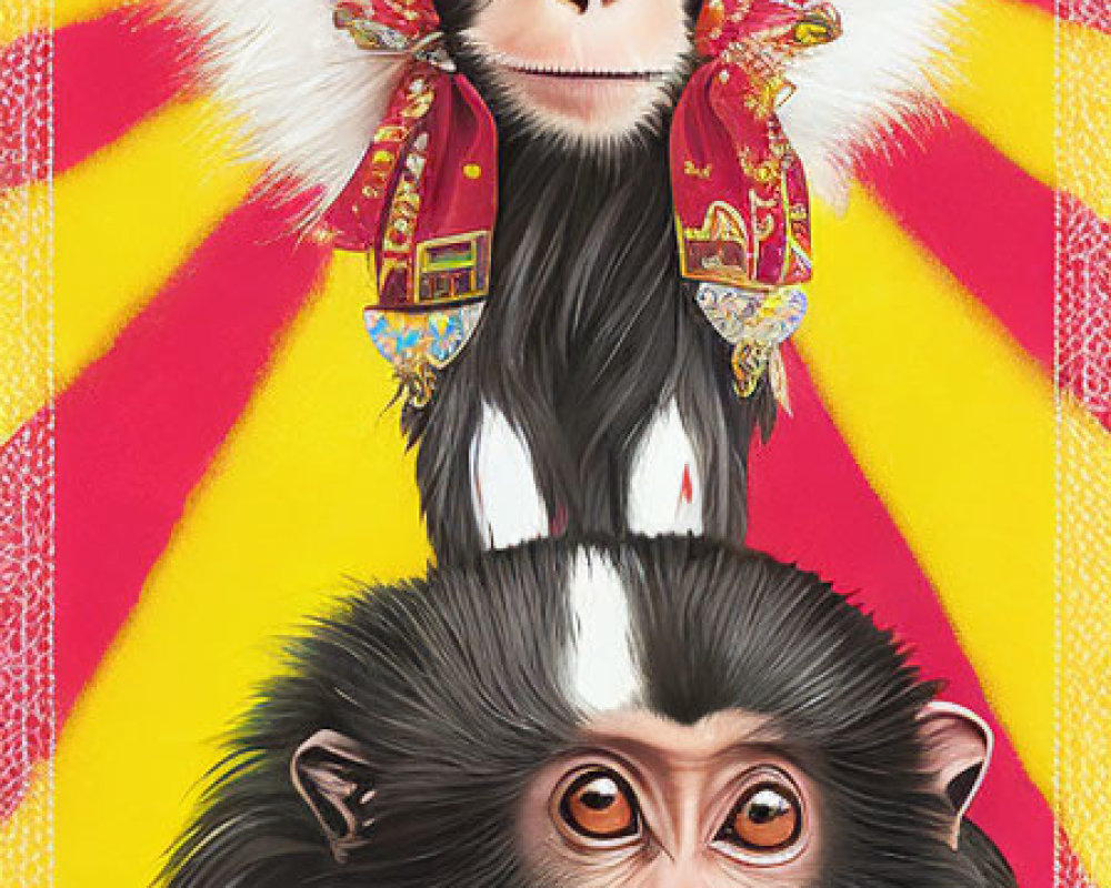 Stylized Monkeys in Vibrant Costumes and Bright Background