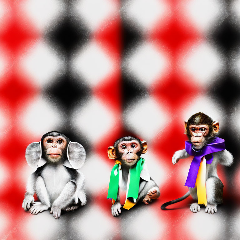 Cartoon Monkeys with Bow Ties on Colorful Background