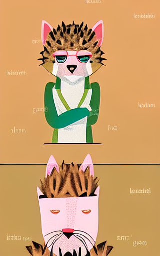 Playful Illustration of Cat and Lion Characters