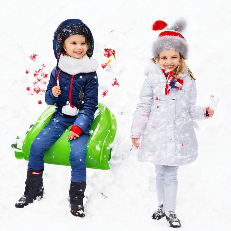 Cheerful children playing in a snowy landscape