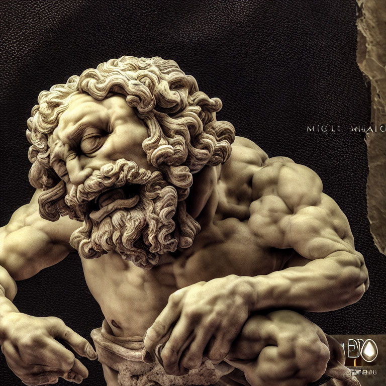 Detailed Marble Sculpture of Agonizing Bearded Man