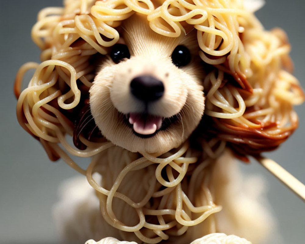 Dog with Noodle Fur and Happy Face