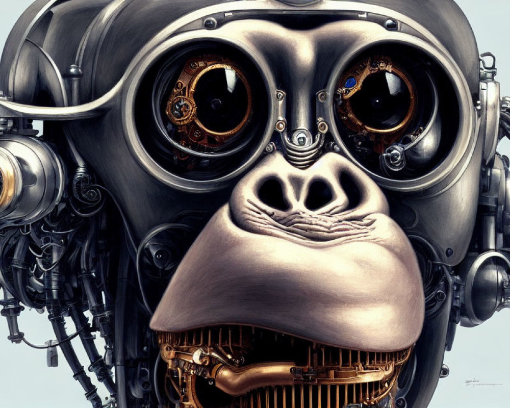 Detailed Illustration: Mechanical Primate with Gears & Components