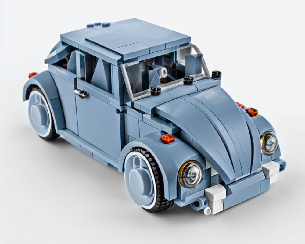 Detailed Light Blue LEGO Volkswagen Beetle Model with Curved Fenders