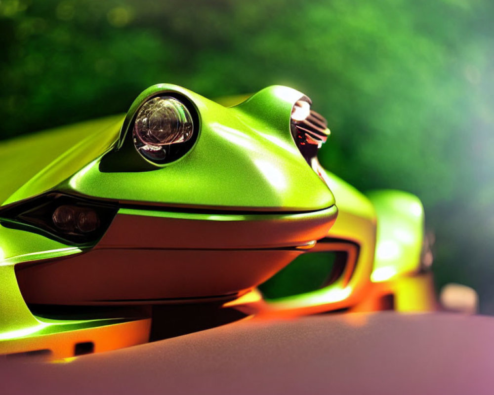 Vibrant Green Sports Car Front End with Frog-Like Headlamps