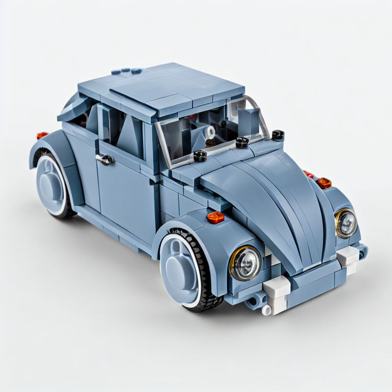 Detailed Light Blue LEGO Volkswagen Beetle Model with Curved Fenders