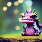 Purple and Gold Dragon Figurine Outdoors with Bokeh Background