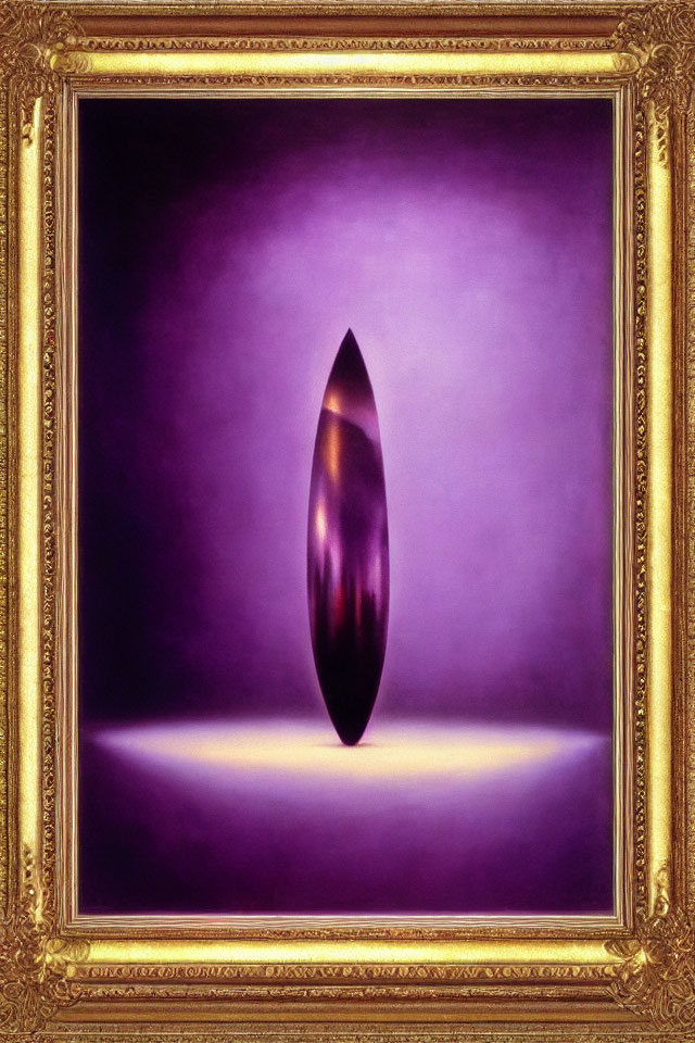 Gold Frame Surrounds Surreal Brown Object on Purple Background