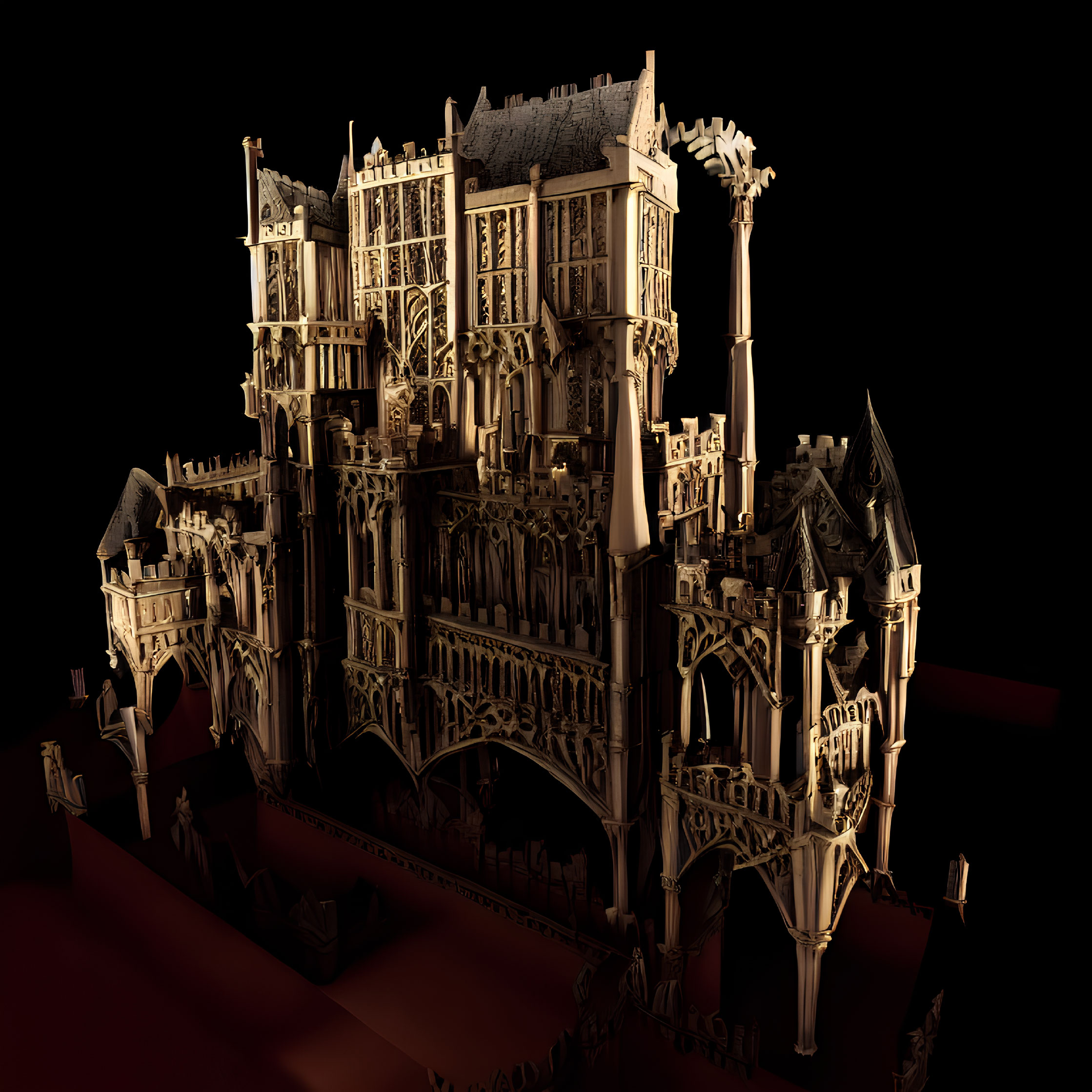 Detailed 3D Rendering of Gothic-Style Cathedral