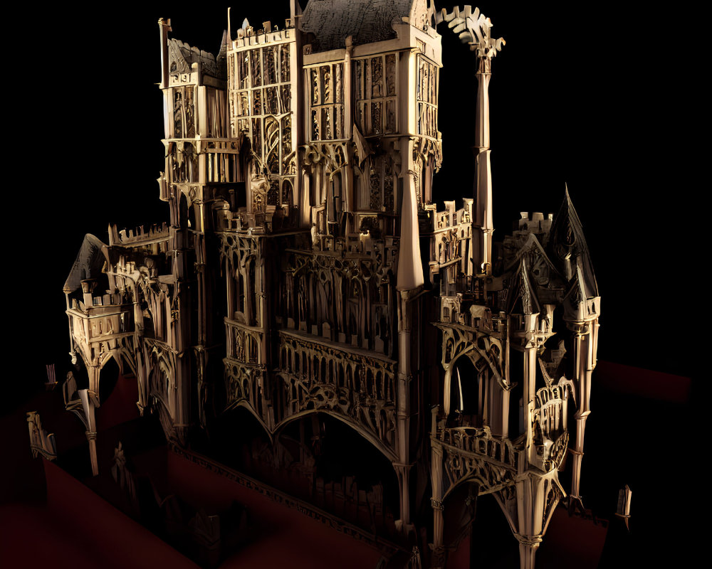 Detailed 3D Rendering of Gothic-Style Cathedral