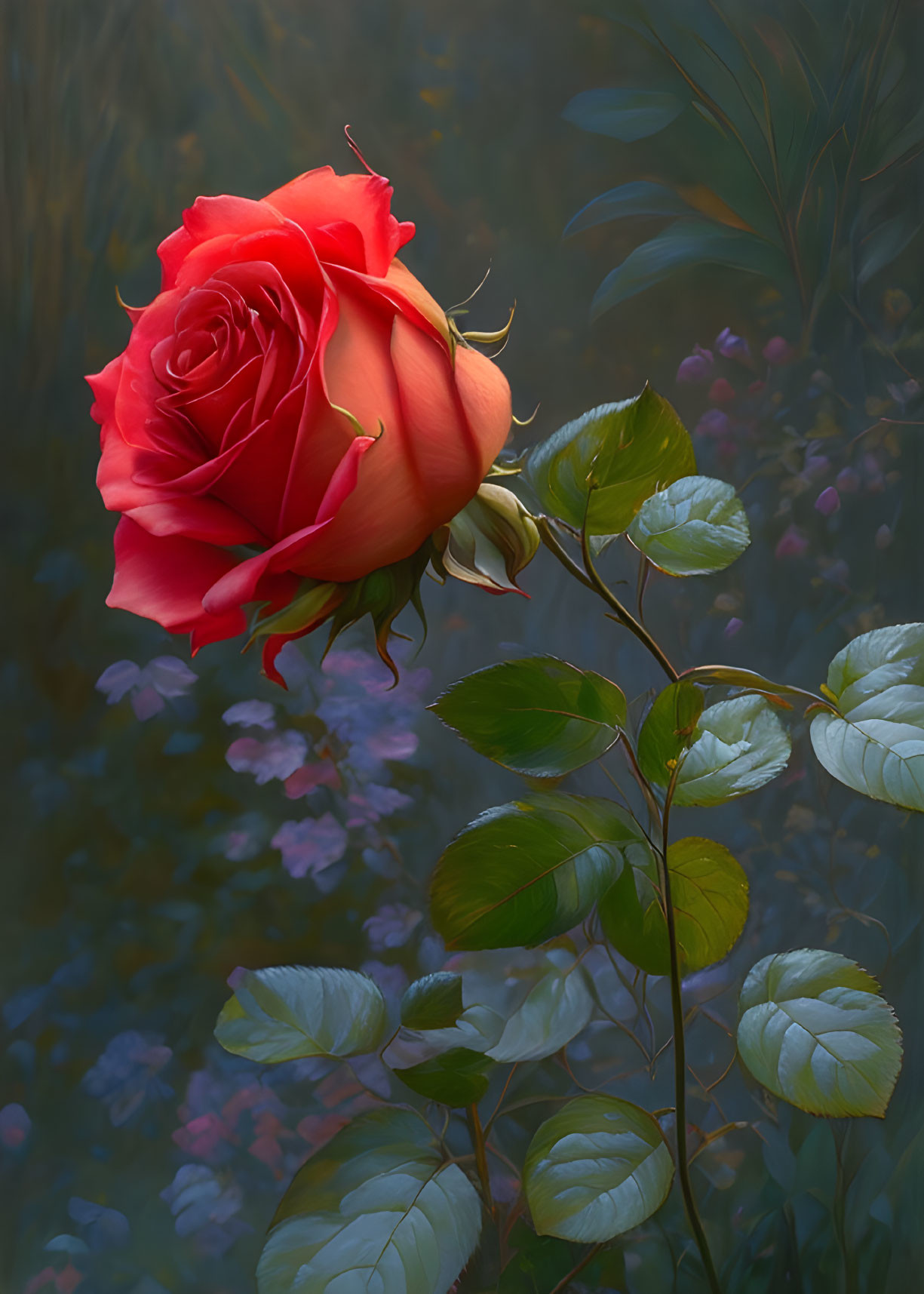 Vibrant red rose with delicate petals on soft-focus background