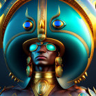 Stylized Egyptian headdress with golden details and blue eyepieces