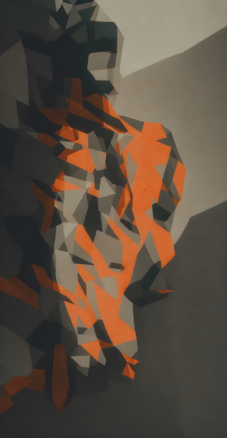 Geometric Orange and Black Shapes on Muted Background