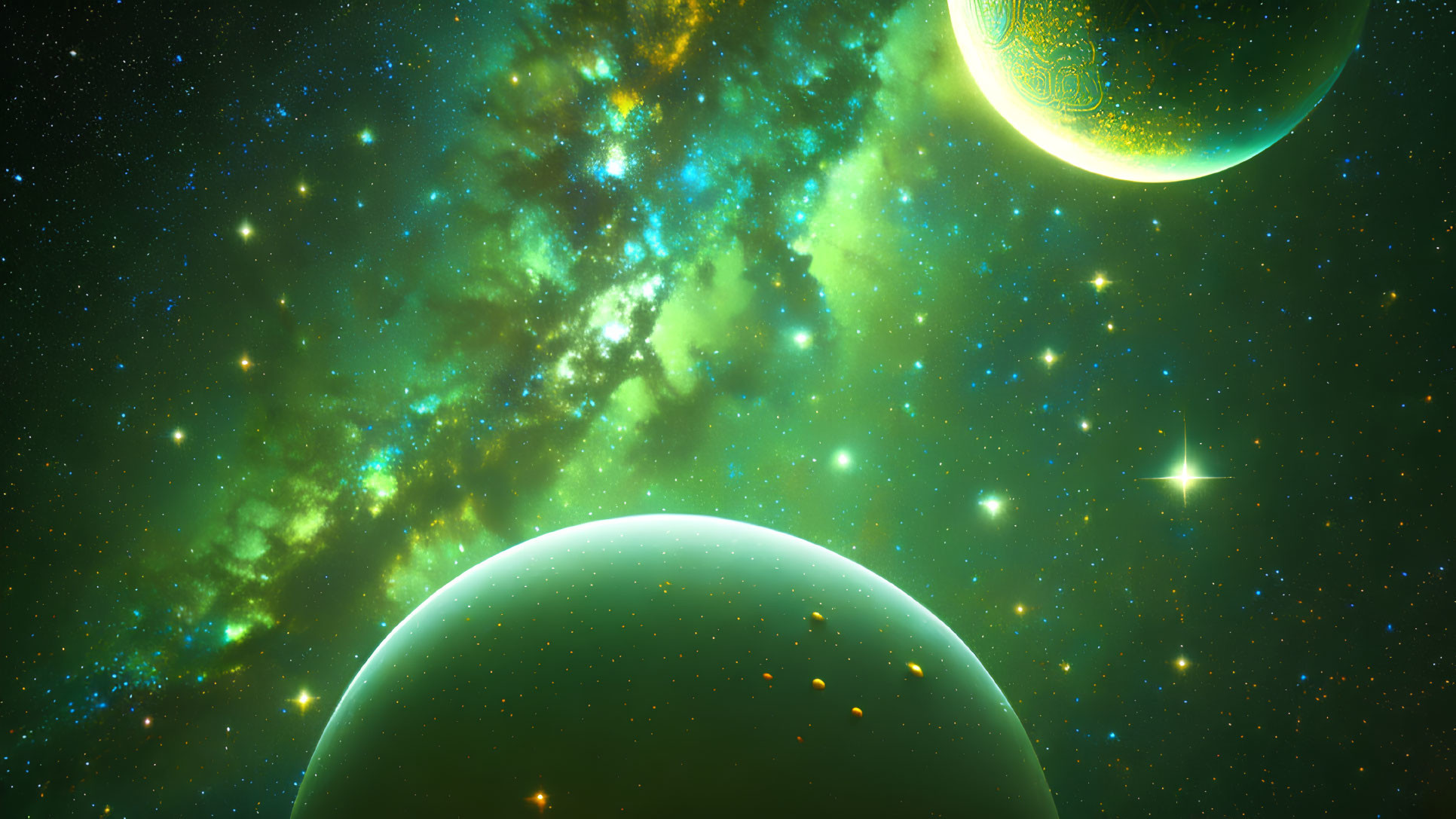 Colorful Glowing Planets in Starry Nebula Backdrop