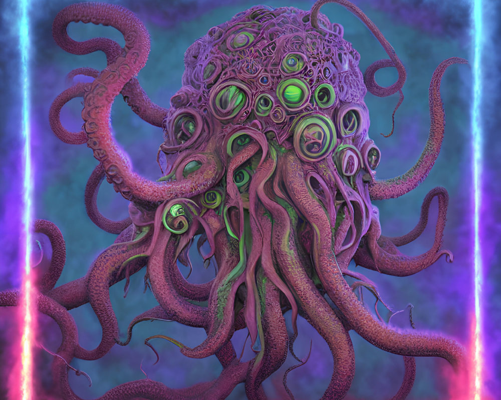 Fantastical Purple Octopus with Eye-like Patterns on Swirling Head