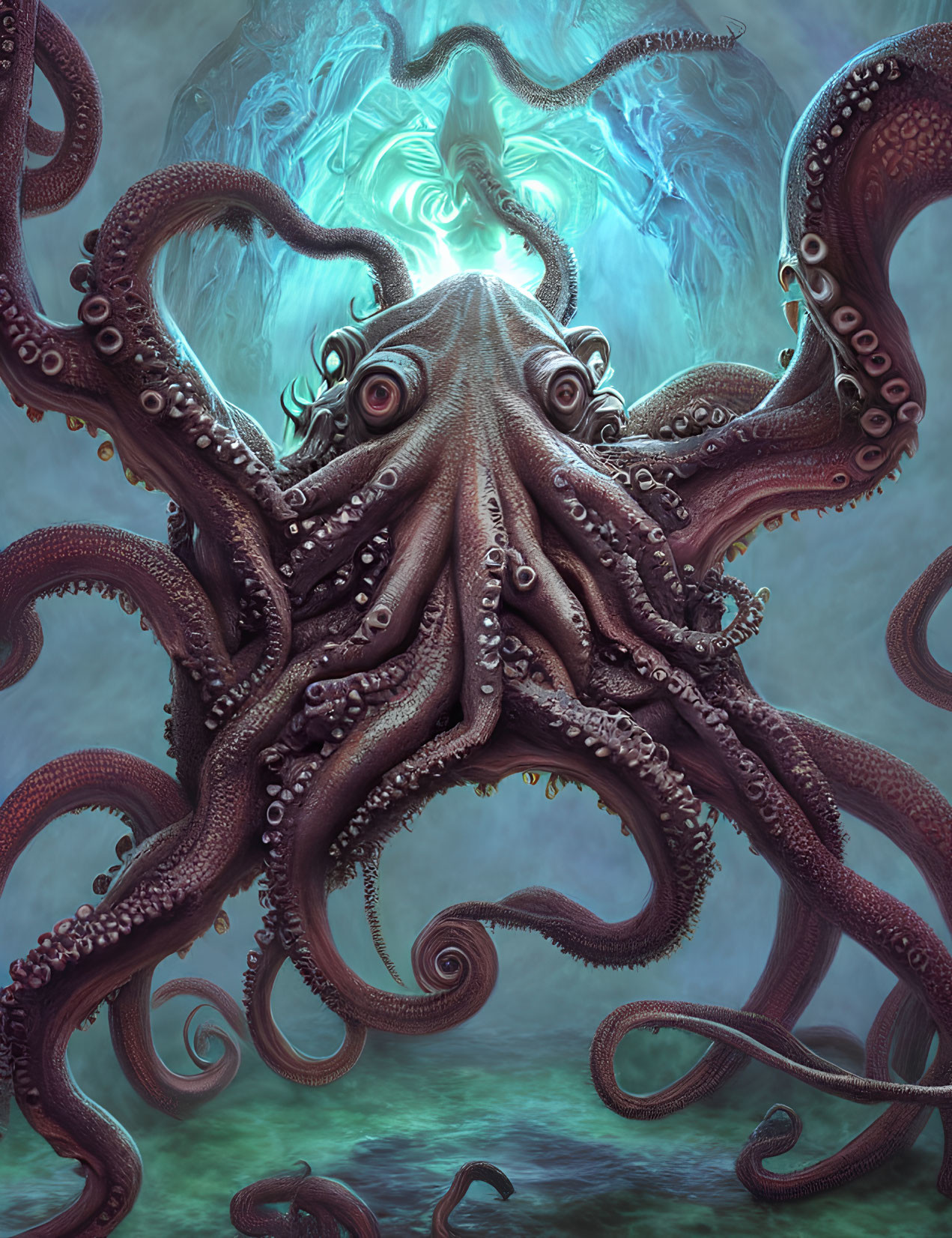 Detailed octopus illustration in underwater scene