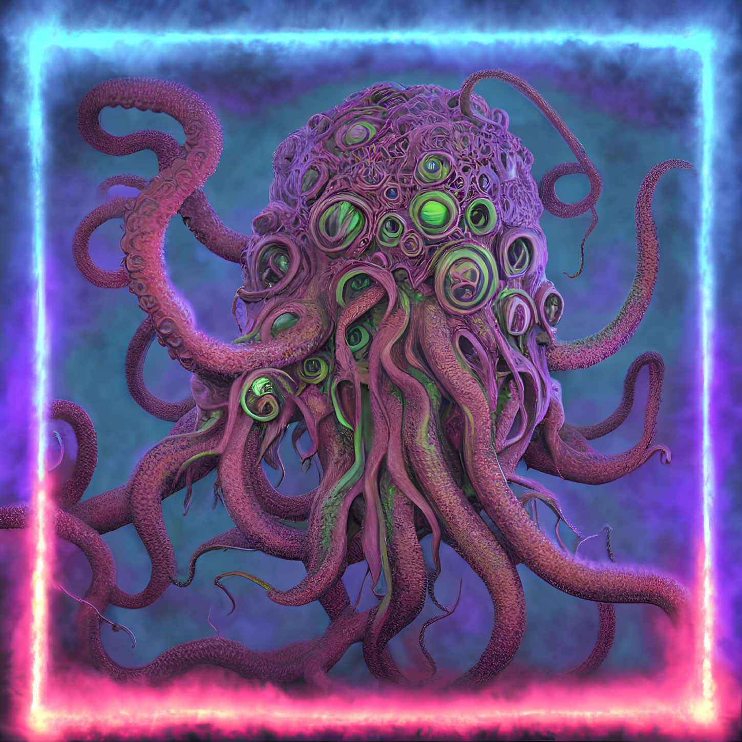 Fantastical Purple Octopus with Eye-like Patterns on Swirling Head