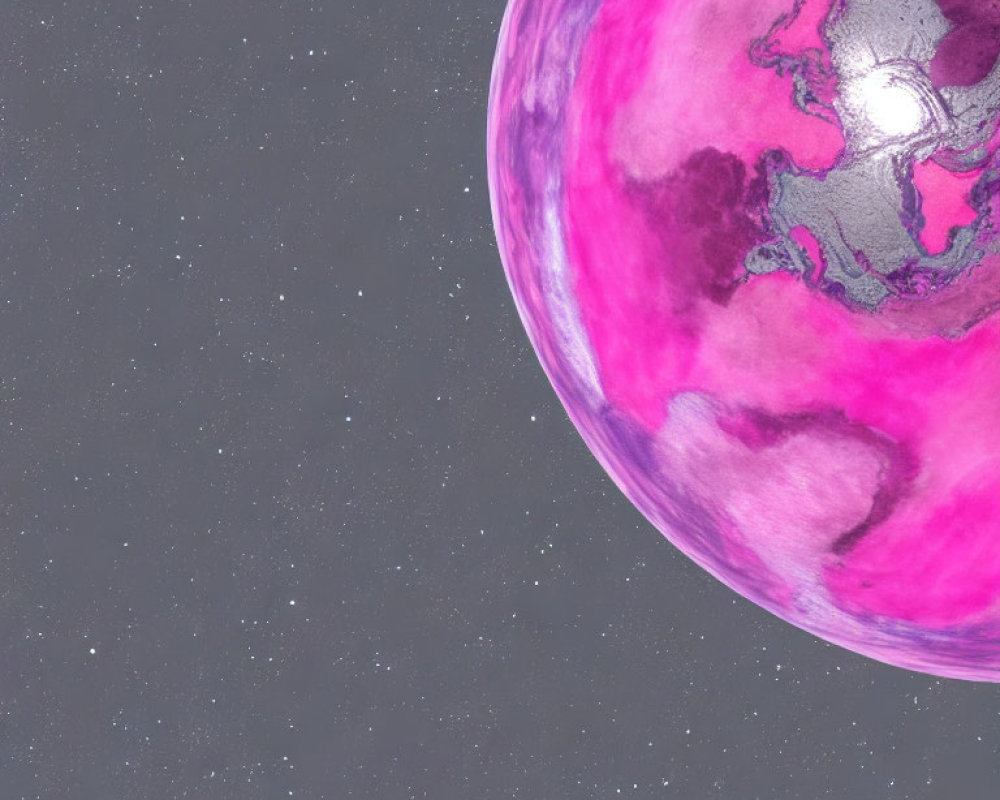 Pink and Purple Marbled Planet in Starry Space Background