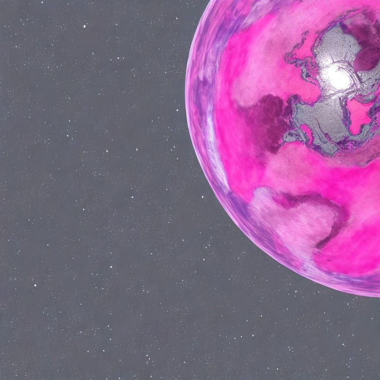 Pink and Purple Marbled Planet in Starry Space Background