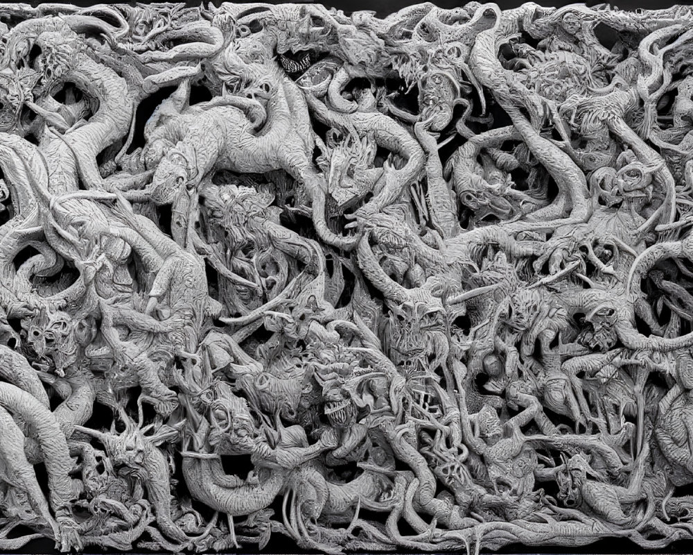 Detailed Monochromatic Relief Carving of Dragons