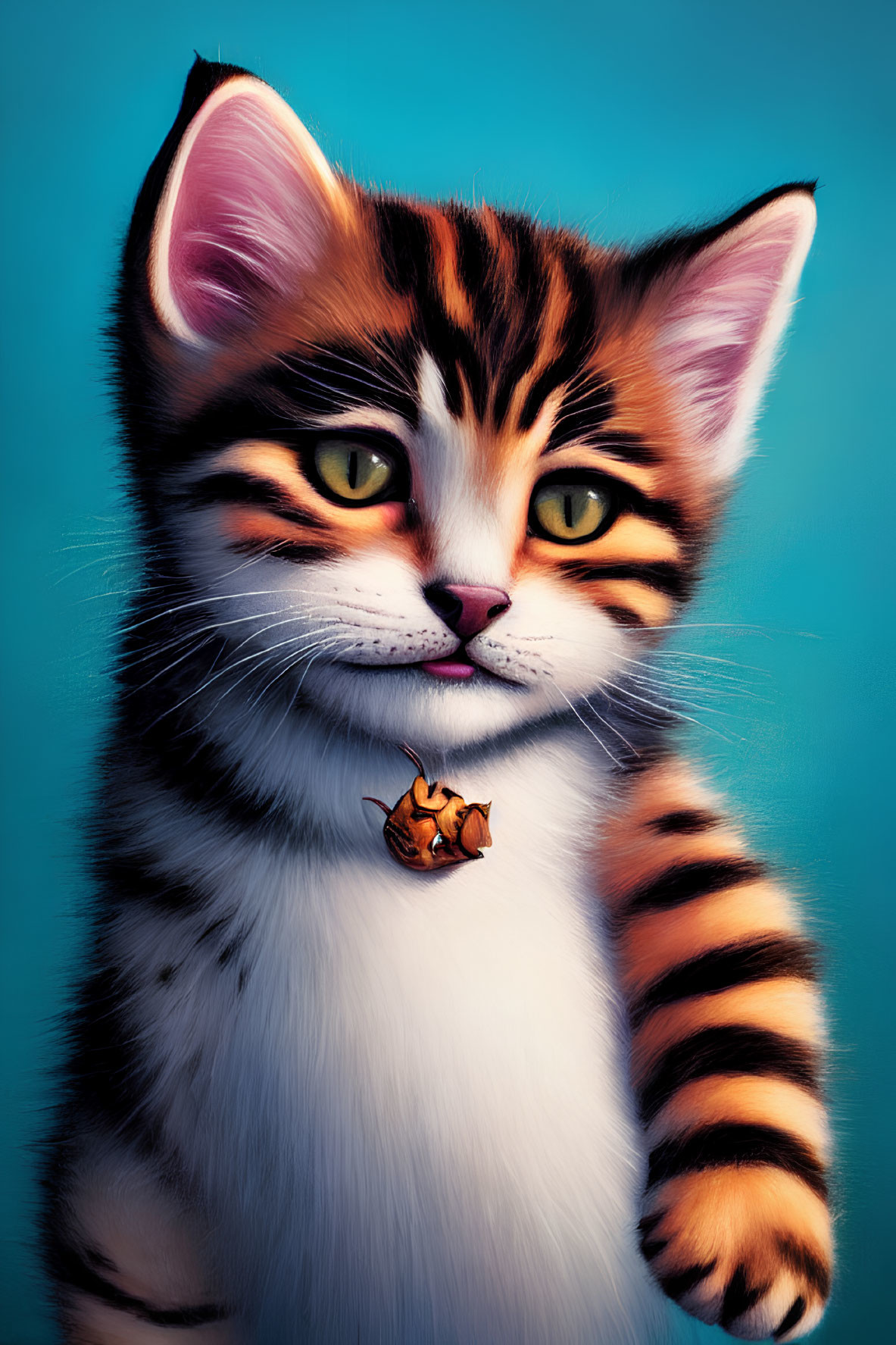 Stylized digital illustration of a young tabby kitten with green eyes