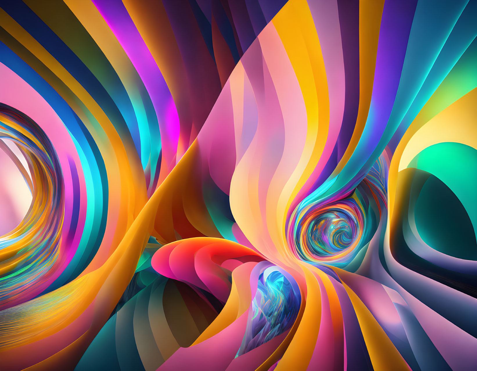 Colorful Abstract Digital Artwork with Swirling Patterns in Purple, Blue, Orange, and Pink