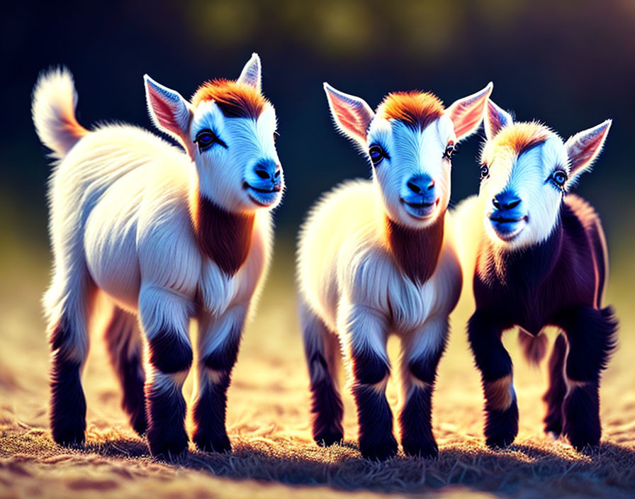 Three young goats standing in warm background