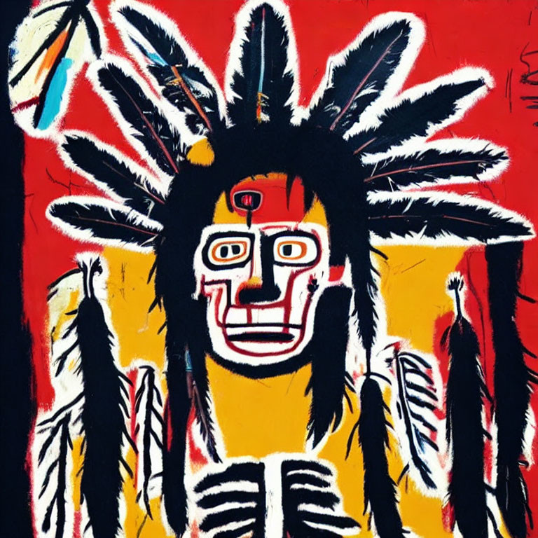 Vibrant Indigenous Person Portrait with Feathered Headdress