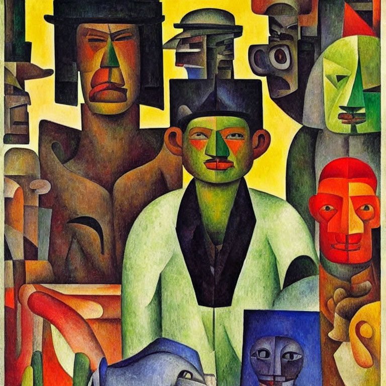 Colorful Cubist Painting with Abstract Geometric Figures