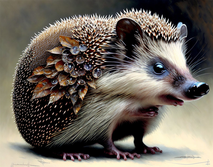 Detailed Hedgehog Illustration with Sharp Quills and Shiny Nose