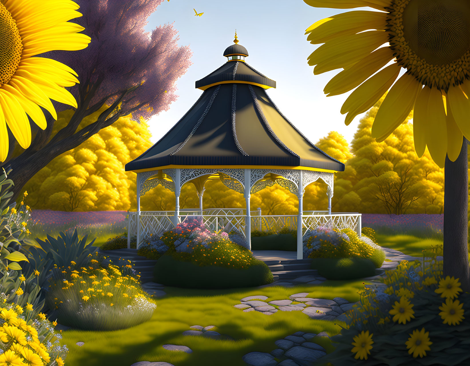 Sunflowers and Gazebo