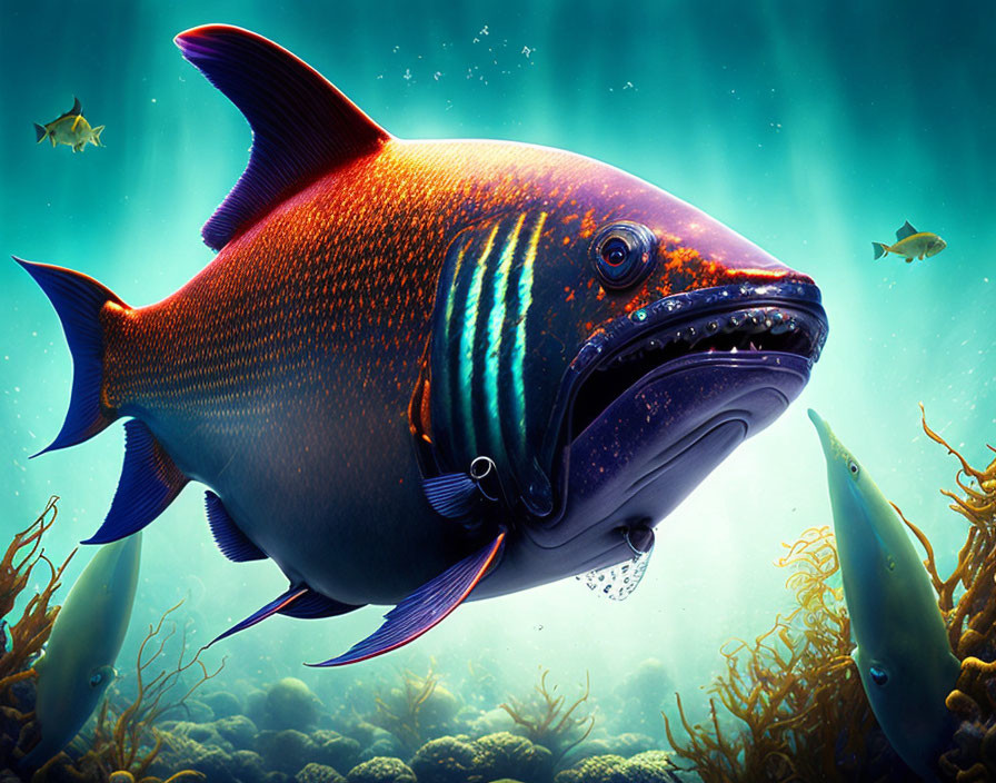 Colorful Fish Illustration Swimming Among Underwater Foliage