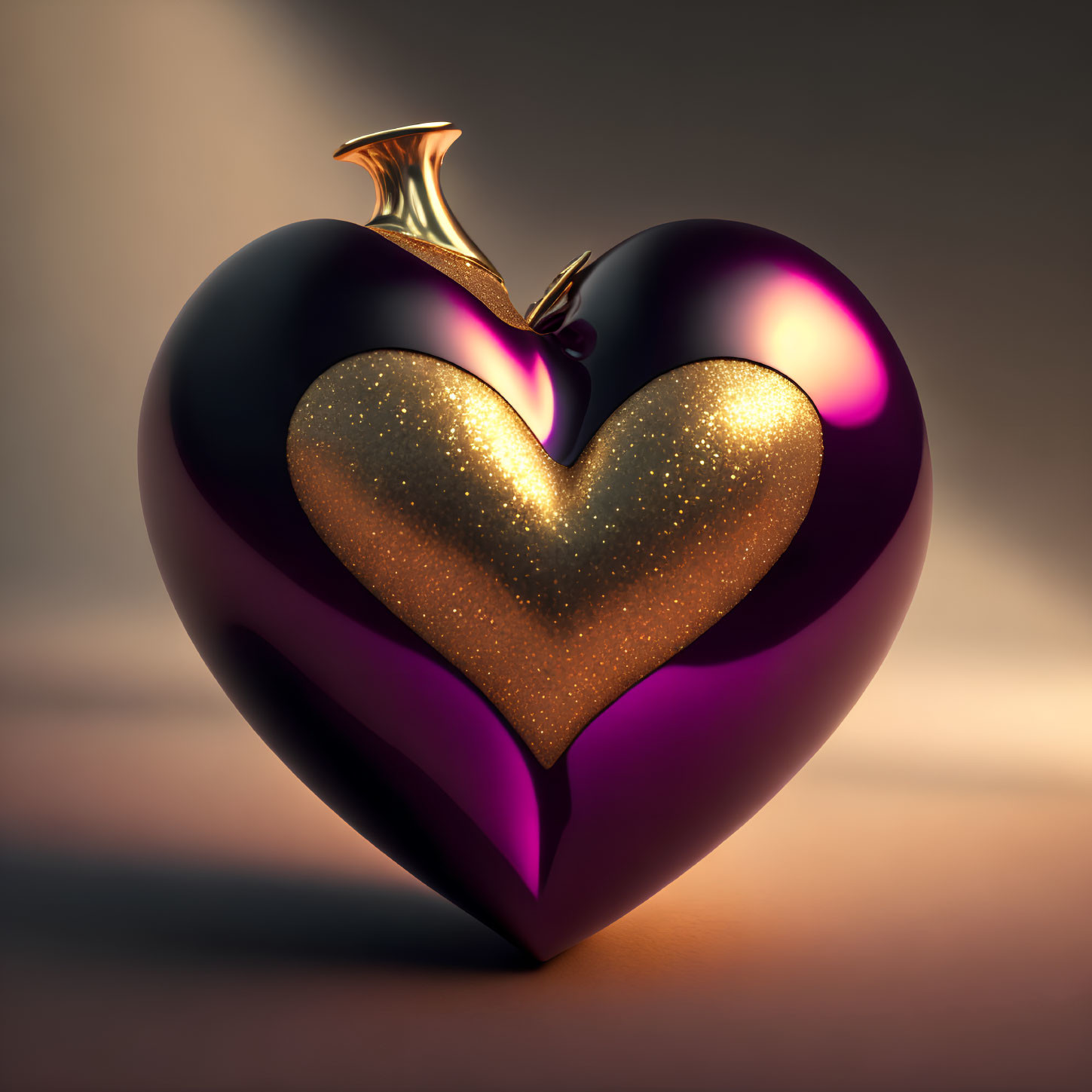 Shiny Heart-shaped 3D Render on Warm Background