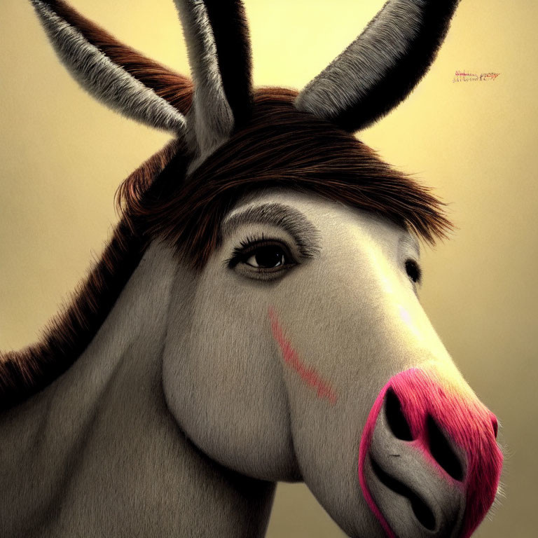 Illustration of stylized donkey with human-like features and colorful makeup