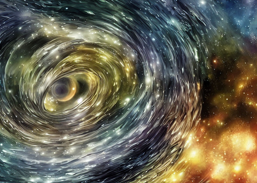 Vibrant digital artwork of swirling galaxy and stars on nebula backdrop