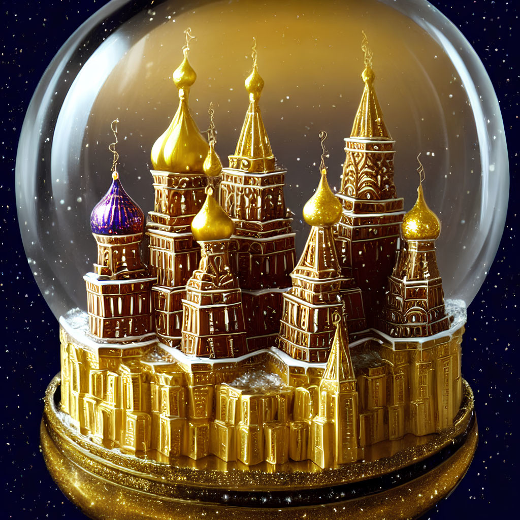 Golden Castle Snow Globe with Starry Winter Scene