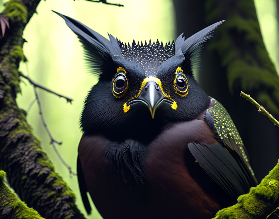 Blue-feathered Victoria crowned pigeon perched on branch