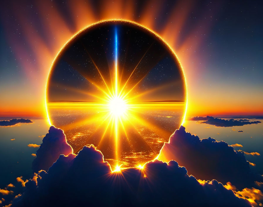 Circular Frame Frames Radiant Sunrise Above Clouds