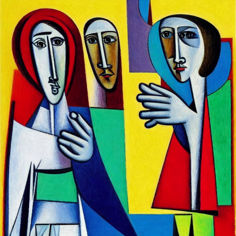 Abstract Cubist Art: Stylized Figures in Bold Colors