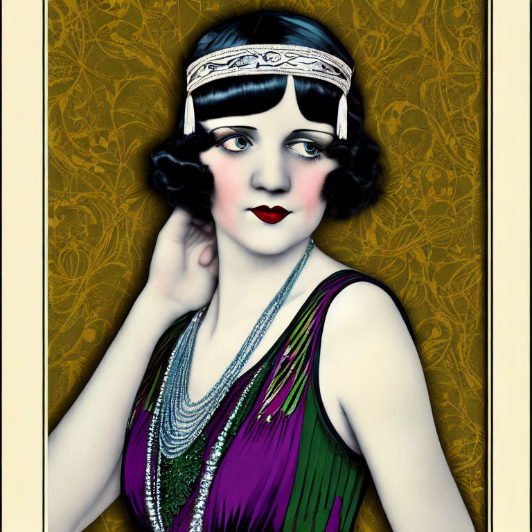 Stylized 1920s woman illustration with bobbed hair and flapper dress