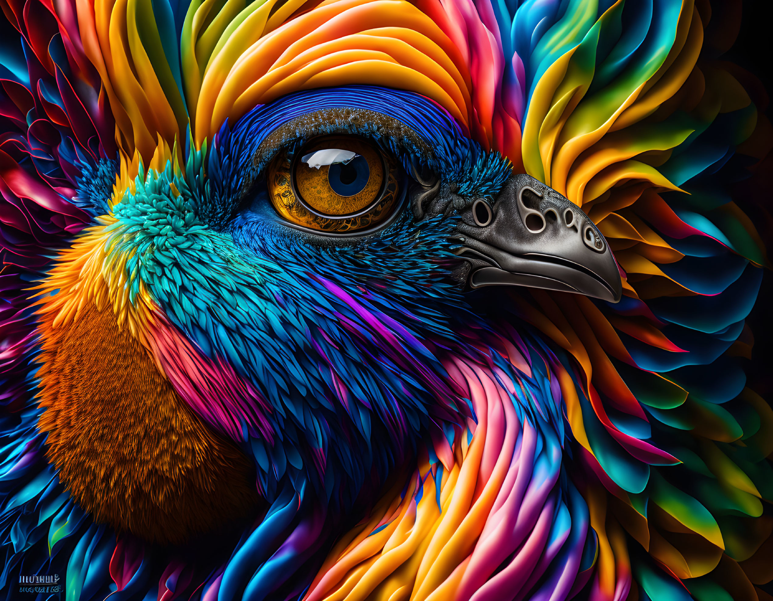 Colorful Bird with Detailed Eye and Intricate Feathers