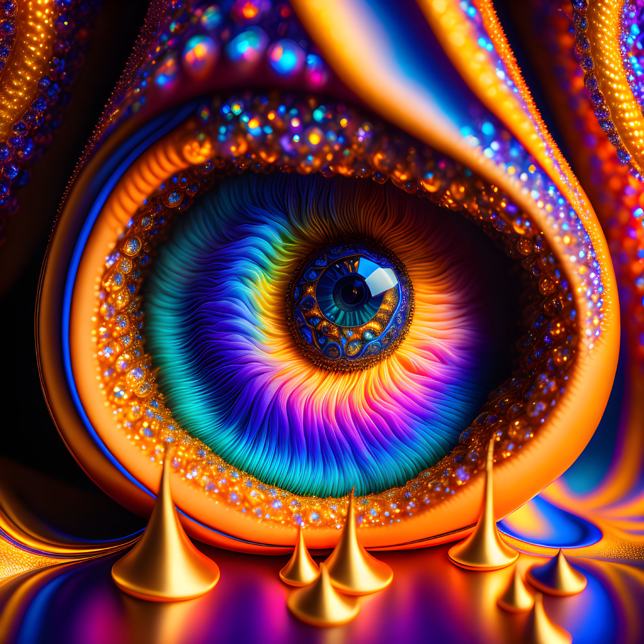 Vivid Surreal Eye Illustration with Psychedelic Patterns