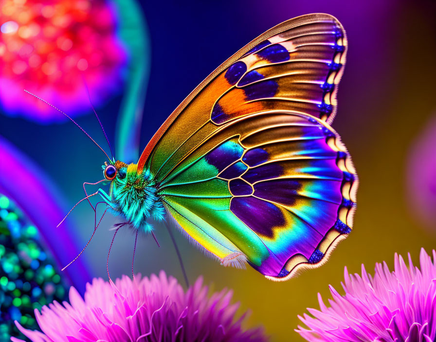 Colorful Butterfly with Detailed Wing Patterns on Flower in Vibrant Setting