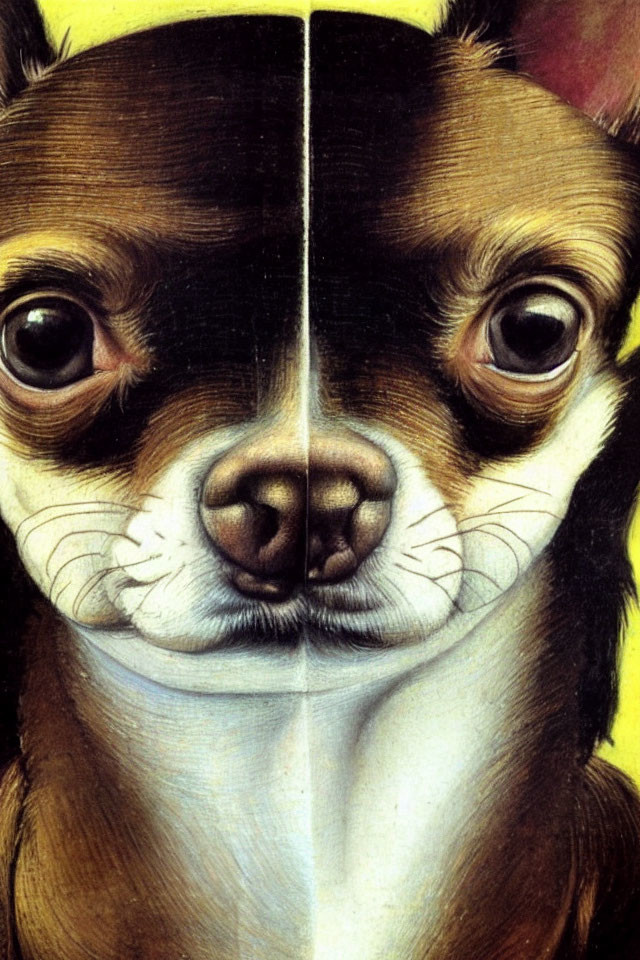 Symmetrical Close-Up Illustration of Intense Chihuahua Face