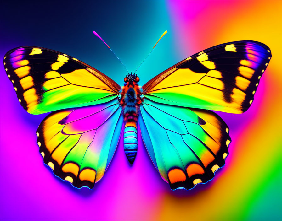 Colorful Butterfly on Psychedelic Neon Background