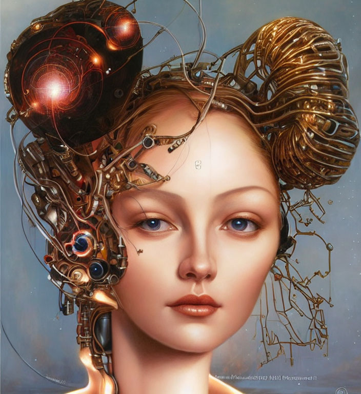 Portrait of Woman with Futuristic Cybernetic Enhancements