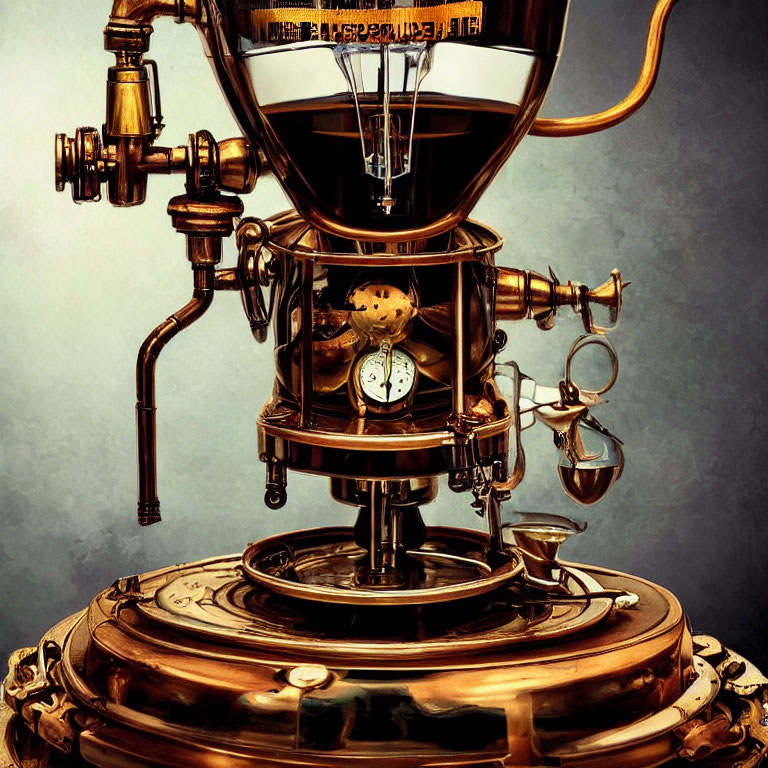 Steampunk-Inspired Apparatus with Brass Pipes and Gears