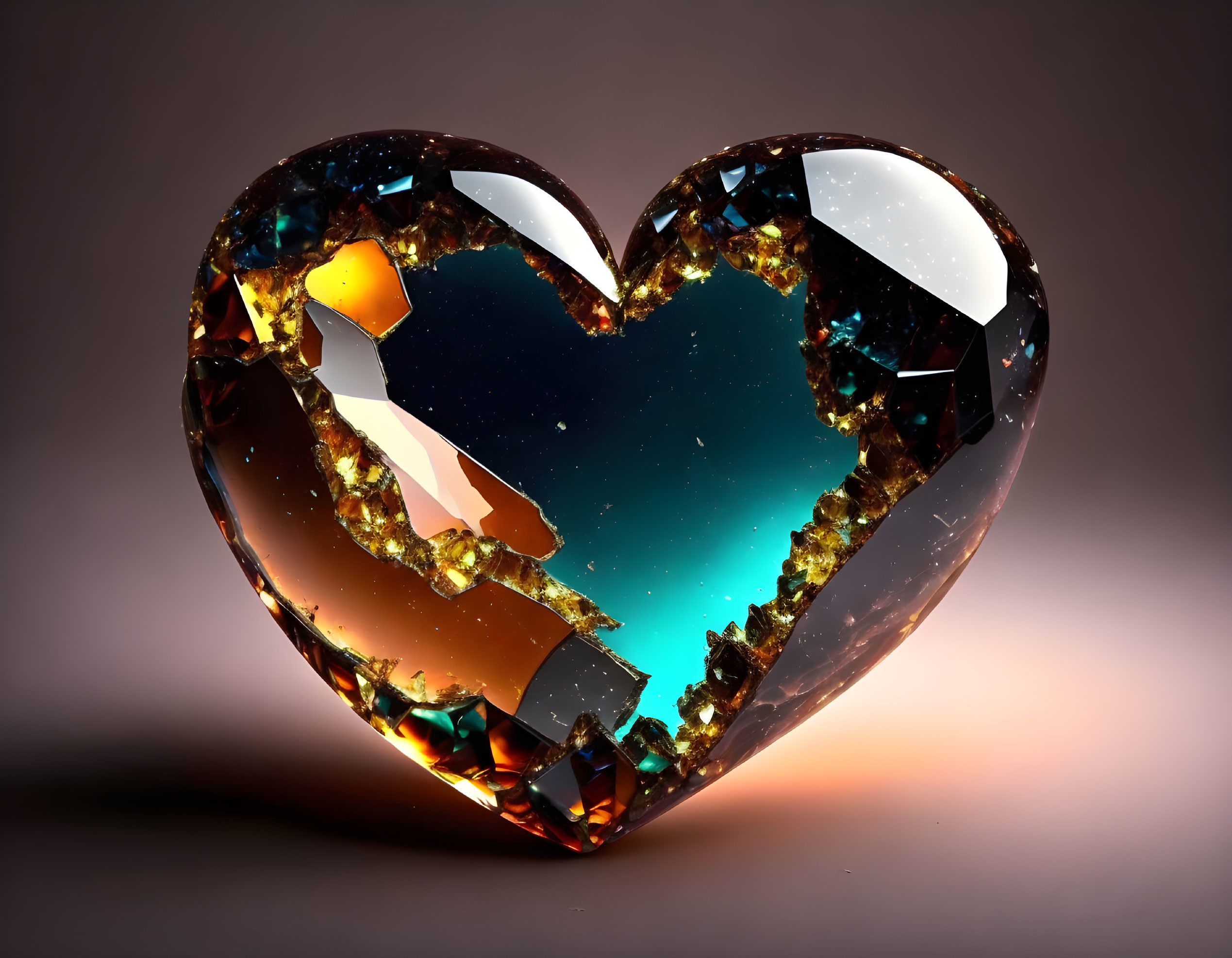 Shattered Radiant Crystal Heart with Reflective Colors