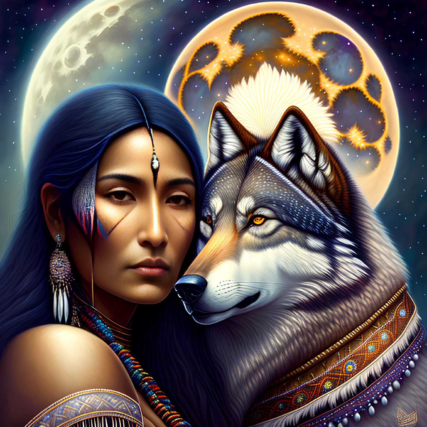 Native American with Wolf